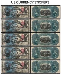 $2 Two Dollar 1875 National Bank Note (US CURRENCY STICKERS) (Lot Of 5)
