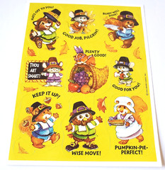 Vintage Sticker Sheet Hallmark Thanksgiving Mice Squirrel Bear Fox Owl Mouse