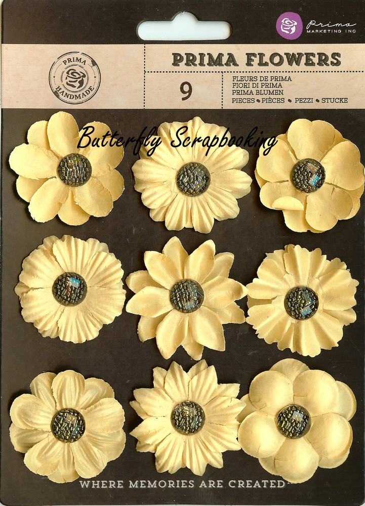 GOLD Prima Flowers 9 Flowers Luminous Collection Scrapbooking PRIMA 574666 NEW