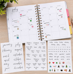 Happy Planner 101 Removable Calendar Decals Calligraphy Stickers Months Holidays
