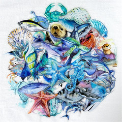 50PCS Marine Animal Stickers PET Transparent Stickers Starfish,Jellyfish,Sea Tur