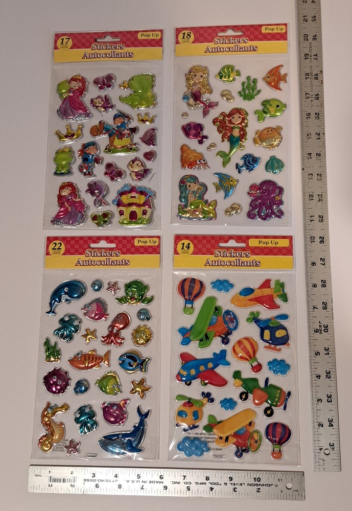 Stickers Autocollants Pop Up Sticker Lot- 71 tl. Mermaid Princess Fish & Planes