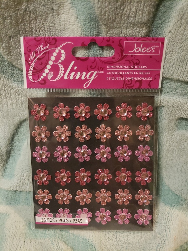 Jolees craft stickers All That Bling Pink Flower Dimensional Sticker 36 Count