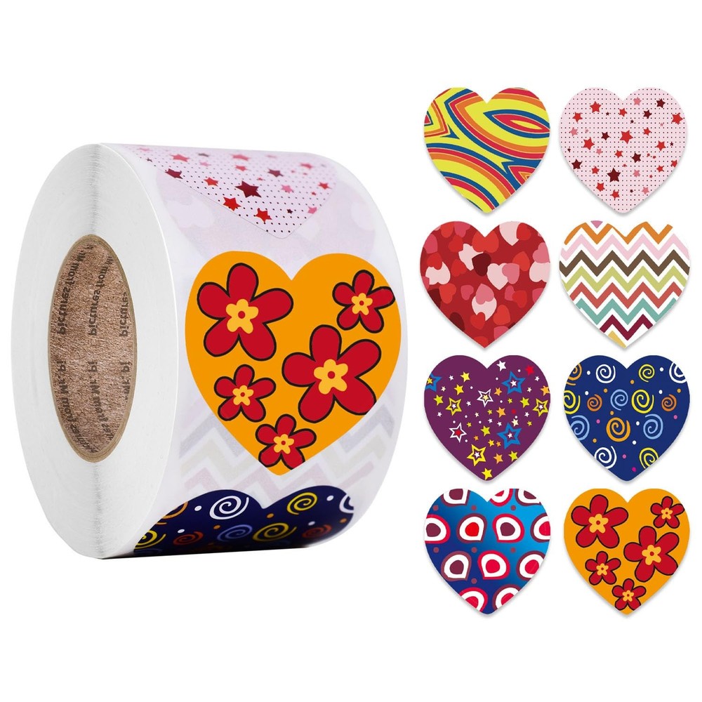 500Pcs Heart Stickers Valentines Day Round Stickers Roll 1 Inch Heart Shape J…