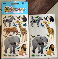 Lot SANDYLION Exotic Safari Animal Stickers: Elephants, Tigers, Zebras, Giraffes