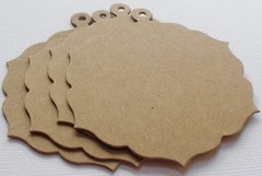 {4} FANCY CHARMS – Label Notes Tag – Bare Chipboard Die Cuts – 3 1/8″ x 2 1/2″