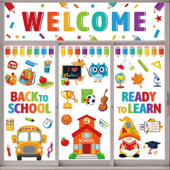 9 Sheets Welcome Back to School Window Clings Gnome Owl School Bus Stickers Doub
