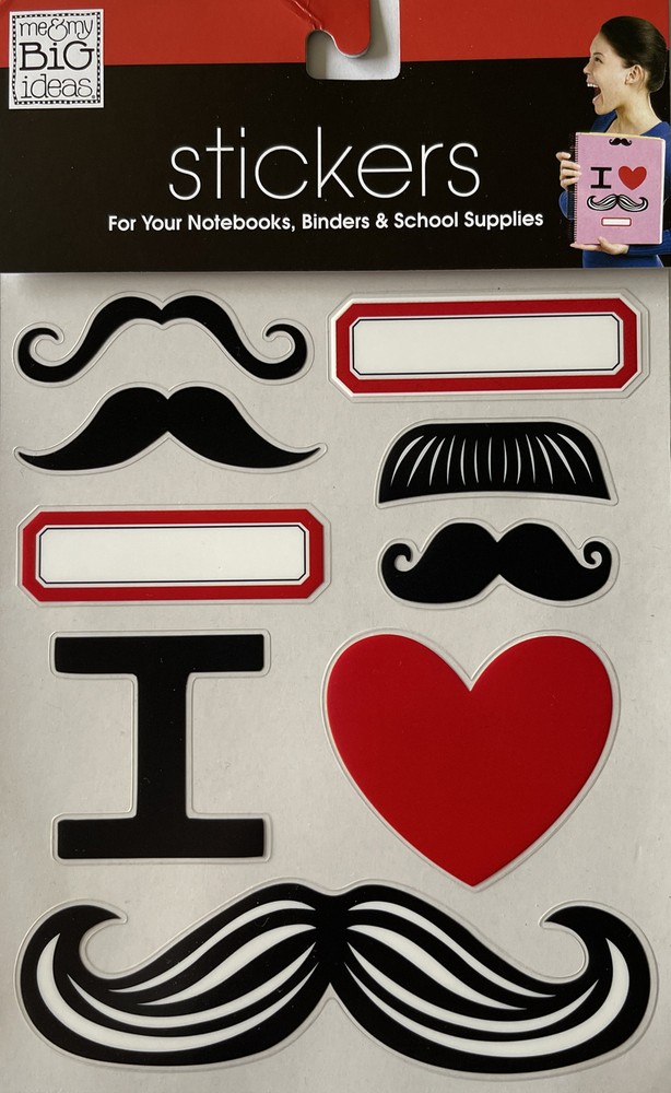 I LOVE MUSTACHE Mylar Stickers (9pc)MAMBI•For Notebooks•Binders •School Supplies