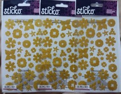 3 Packs Sticko Stickers Gold Glitter Flowers Scrapbook