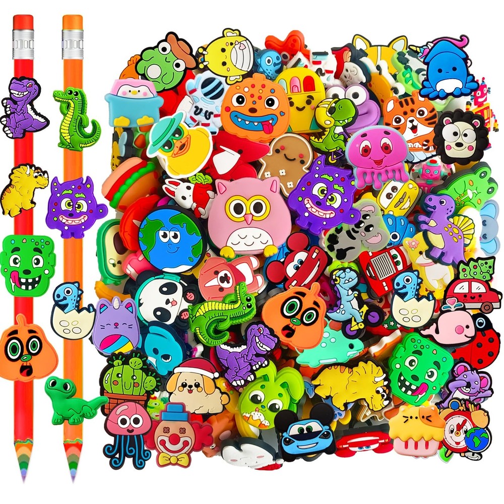 100 Pcs Pencil Topper Decoration,Mixed Style Pen Straw Clips Toppers Charms A…