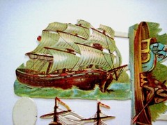 Fantastic Vintage Die Cuts of 1800-1900’s Sailing Ships w/ Sailors,Dog & Woman *
