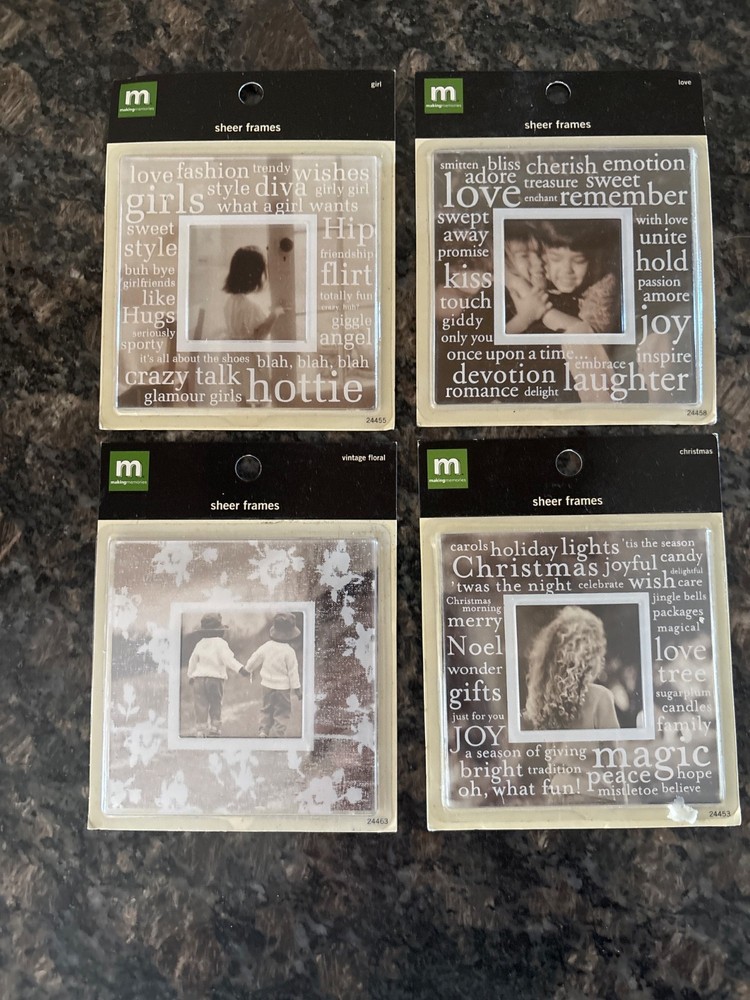 Lot of 4 Making Memories Sheer Frames NIP Love Girl Christmas & Vintage Floral