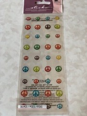 STICKO EK SUCCESS EPOXY STICKERS PEACE SIGN HIPPY PEACE MULTI-COLORED-SIZE 36PCS