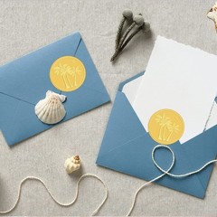 Palm Coconut Tree Stickers 2″ Gold Envelope Seals 100pcs Summer Sea Seagull B…