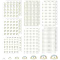 7 Sizes Self Adhesive White AB Hair Pearl Stickers, 2032 Pieces Stick on Pearls