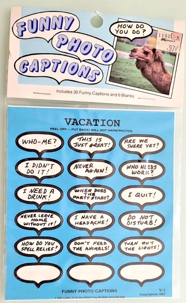 Label Plus Vintage Vacation Photo Stickers-Funny Caption 30 Count SEALED