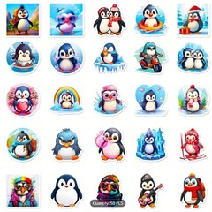 50pc CUTE PENGUIN Stickers-Christmas Fun For Everyone Laptop, Water-Bottle, Bike