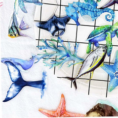 50PCS Marine Animal Stickers PET Transparent Stickers Starfish,Jellyfish,Sea Tur