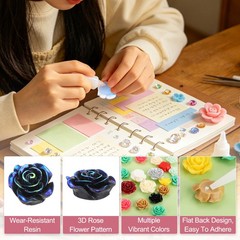 20mm Resin Rose Flatback Charms, 40 Pcs Cabochon Embellishment, Shiny Black