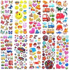 10 Sheets 3D Puffy Stickers for Kids, Variety Pack Animals Cars Dinosaurs