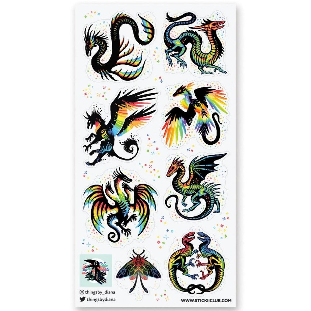 Remarkable Rainbow Creatures Stickers – Fantasy Sticker Sheet – Scrapbooking