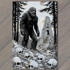 STICKER Bigfoot Walking Moonlit Forest Skulls Trees Mythical Creature Strange
