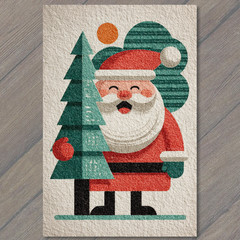 STICKER Santa Claus Christmas Tree Retro Holiday Joy Minimalist Geometric Styl