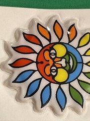 5 Rainbow Puffy Stickers vtg 1980s sailboat surfer sun sail boat bicycle lot A
