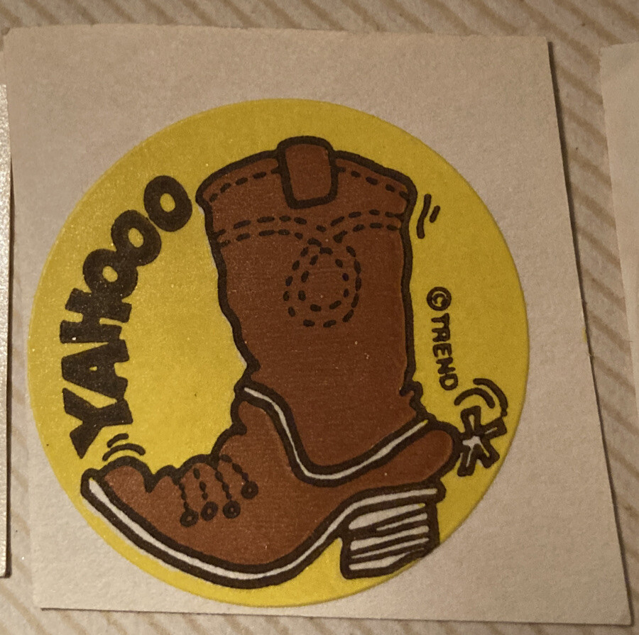 Vintage 1980’s 1.5” matte circle sticker by Trend Yahooo cowboy boot
