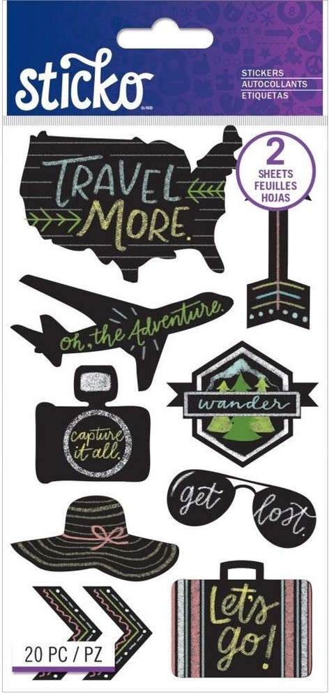 Travel Chalk Label, TWO SHEETS scrapbook stickers Sticko 52-01566