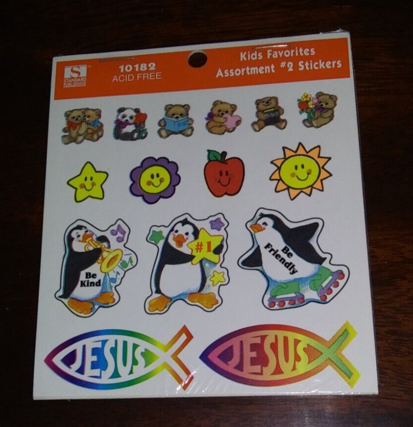 Vintage Redi-Stix Sticker Sheets Religious Kids Penguin Jesus Teddy Bears Flower