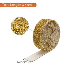 1 Roll 3 Yards Self Adhesive Crystal Rhinestone Diamond Ribbon Gold