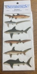 Vintage Collector Stickers Silver Wings, Sharks,  1 sheet/6 stickers