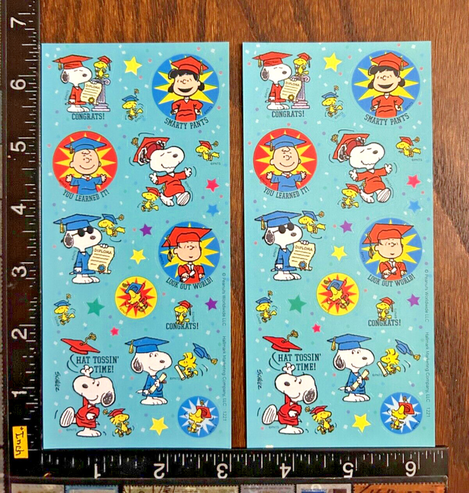 GRADUATED PEANUTS SNOOPY & FRIENDS, HALLMARK, TWO SHEETS BEAUTIFUL STICKERS #GRA
