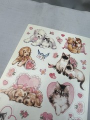 American Greetings Stickers Kittens Puppies Dog Valentine Cats Vtg 2 Sheets Cute