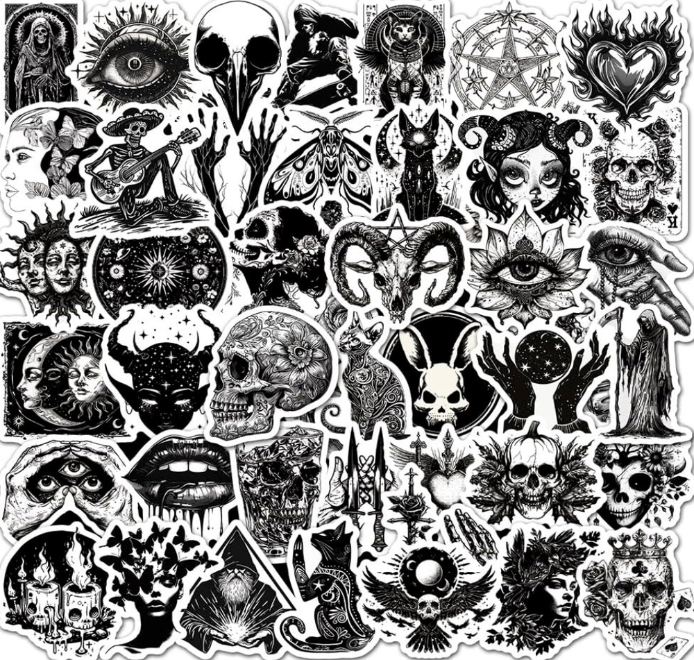 LOT of 10 pcs GOTHIC theme black & white random decals astrology witchcraft taro