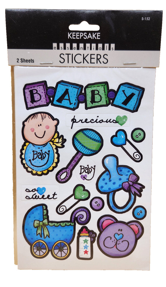 Keepsake Essentials BABY BOY Stickers Stroller, Rattle 2-Sheets Scrapbook, NEW