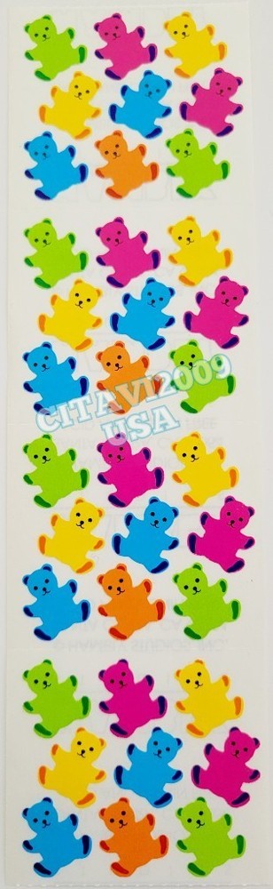 HAMBLY STUDIOS STICKERS MINI TEDDY BEARS * GUMMY BEARS BRIGHT NEON COLOR VINTAGE
