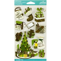 Stickers Jolees 3D Christmas Gifts Green Brown Tree Presents Stocking Jingle