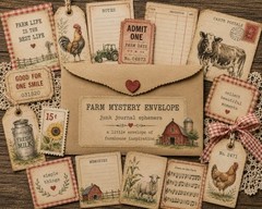 Mystery Junk Journal Ephemera Envelope Vintage Scraps, Tags, Tickets, Farm