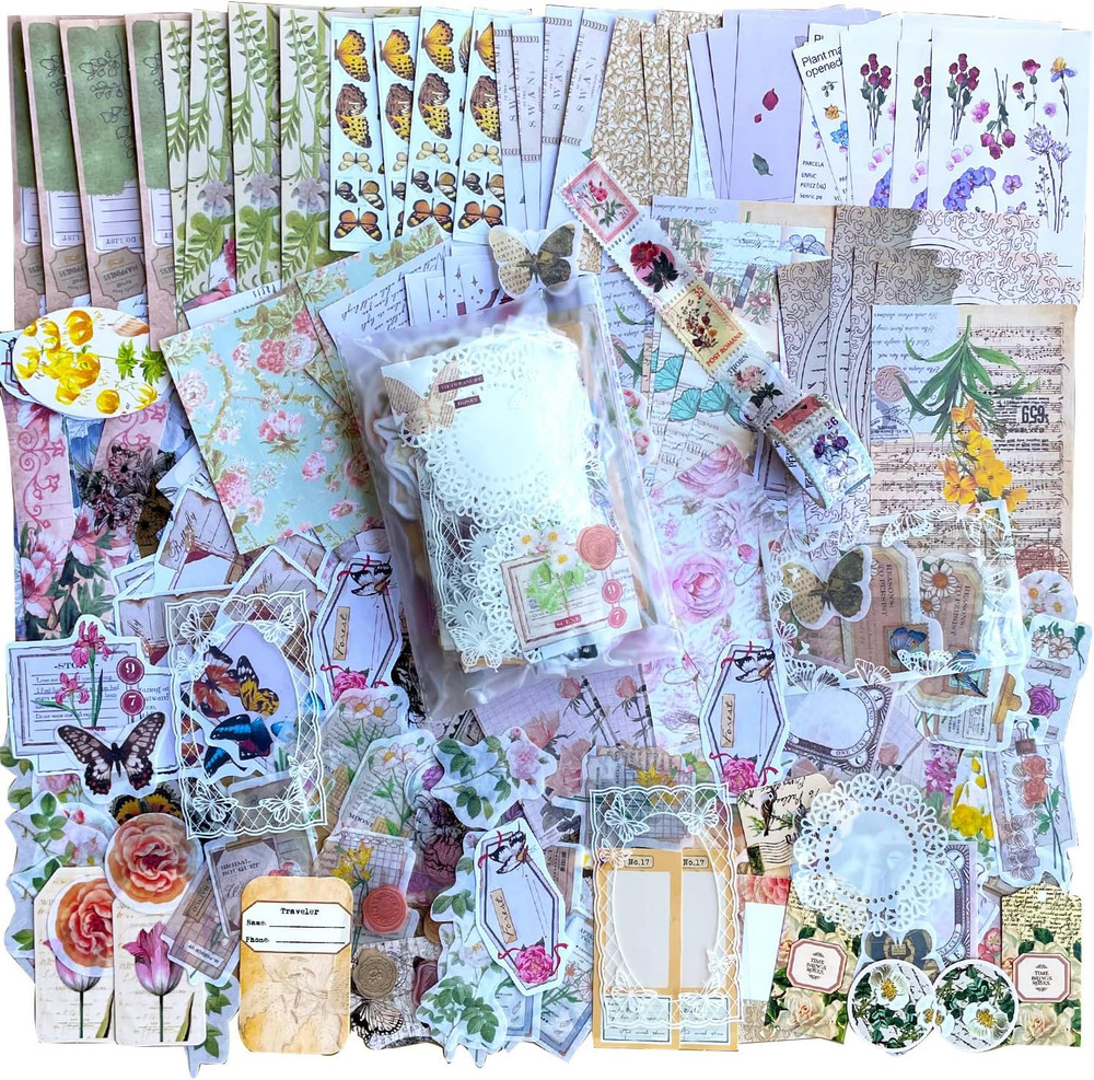 400PCS Vintage Journaling Supplies Scrapbook Paper Stamp Stickers | Aesthetic De