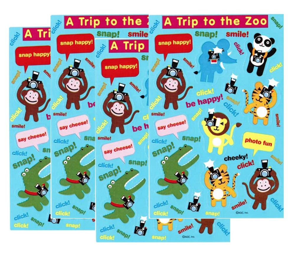 4 Sheets AT The ZOO Scrapbook Stickers! Animals Lion Monkey Alligator