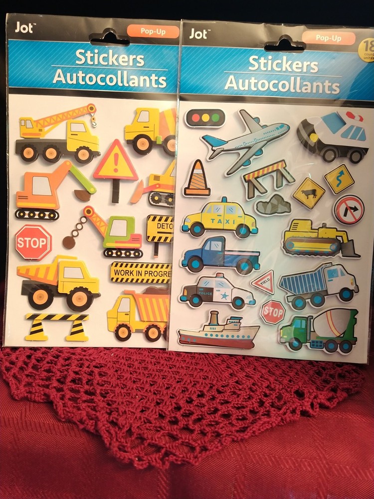 Jot Stickers 2 Set~Work Vehicles and Police Cars Puffy 3D!