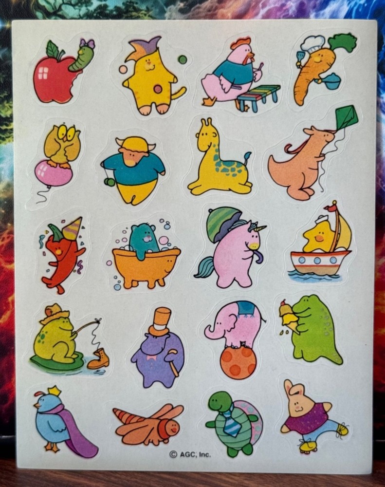 Rare Vintage American Greeting Cards Fun Fruit & Animals Cartoon Sticker Sheet