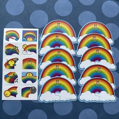 Vintage Carson Dellosa Rainbows Name Tag Bulletin Board Cutout & Stickers Lot