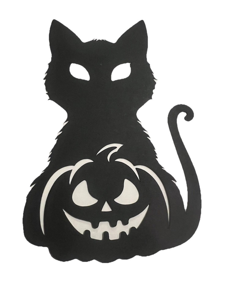 Black Cat With Pumpkin Halloween Paper Piece Handmade With Card stock For Scrape
