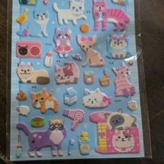 Cat Theme Puffy Sticker Sheet, Multicolor Animals & Insects Scrapbooking