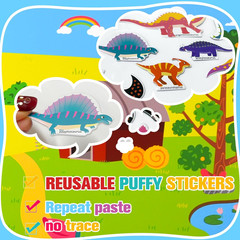 3 Pack Reusable 3D Puffy Sticker Book for Kids 3-6, Jelly Sticker Game Education