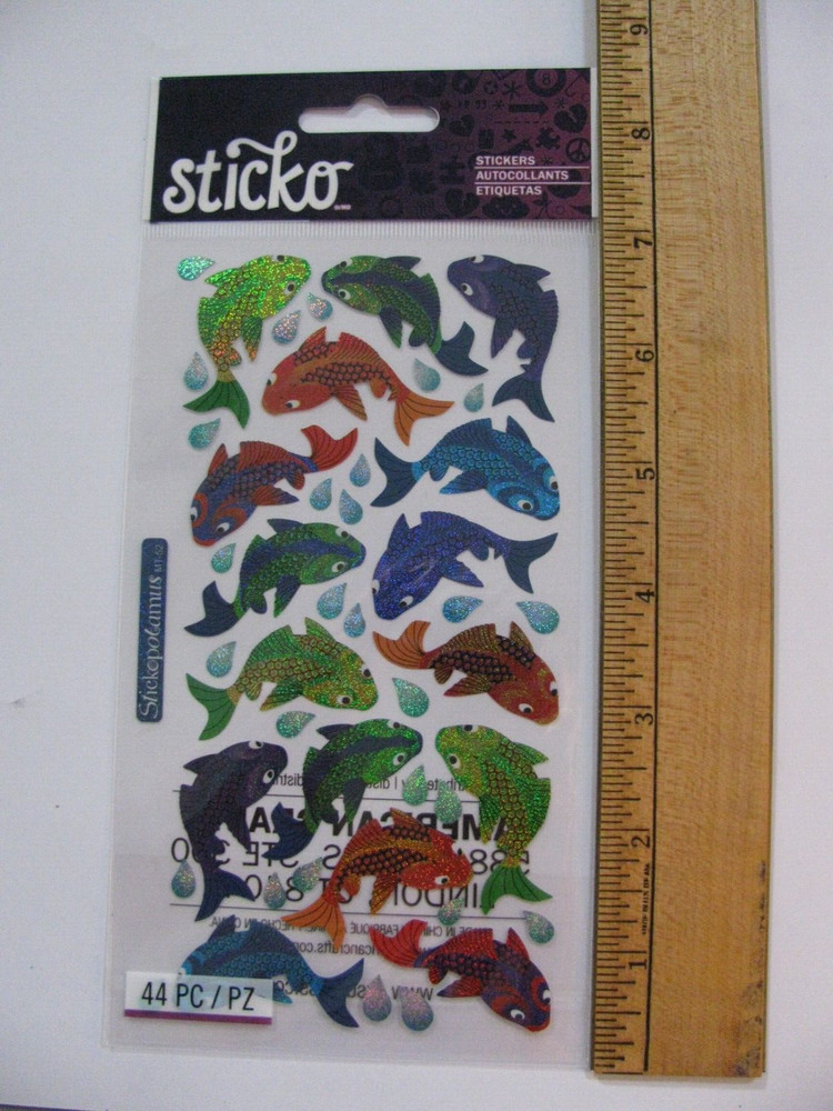 Sticko Stickers Prismatic FANTASTIC FISH 44 Pieces NIP