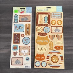 Daisy Hill Cats Meow Scrapbook Lot Stickers Paper Pad Brads Metal Accents 25+pcs